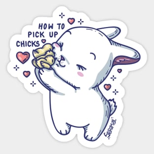 Kawaii Cute bunny rabbit knows how to pick up chicks Sticker